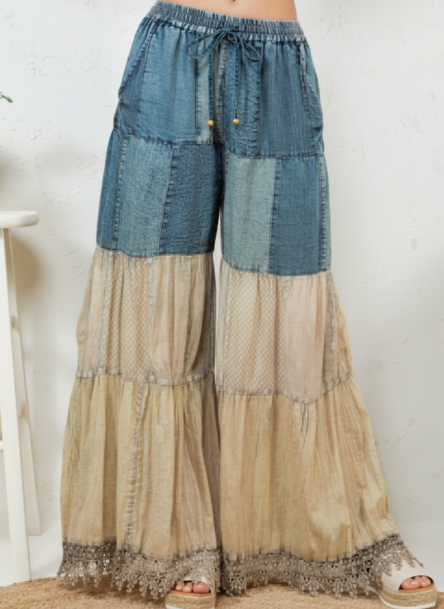 Boho Inspired Denim Pants w/Patches