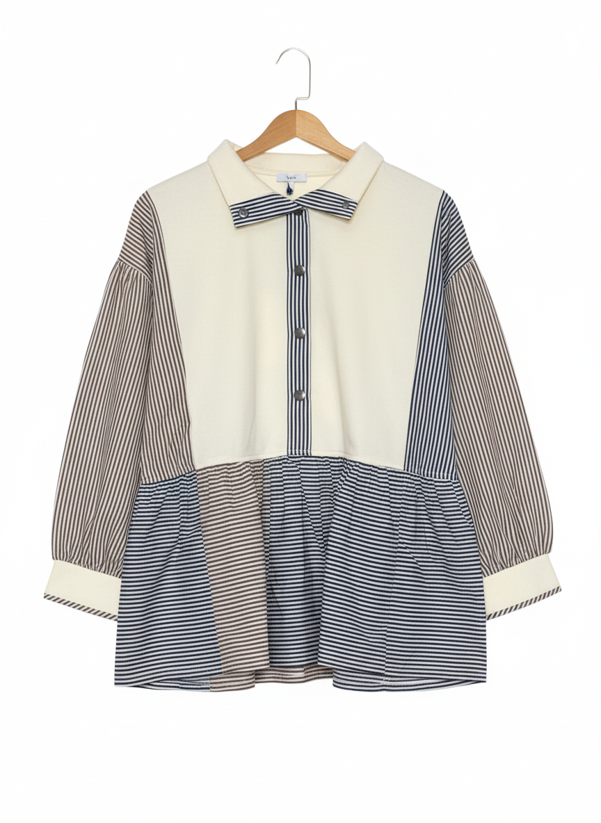 Half Snap Striped Top