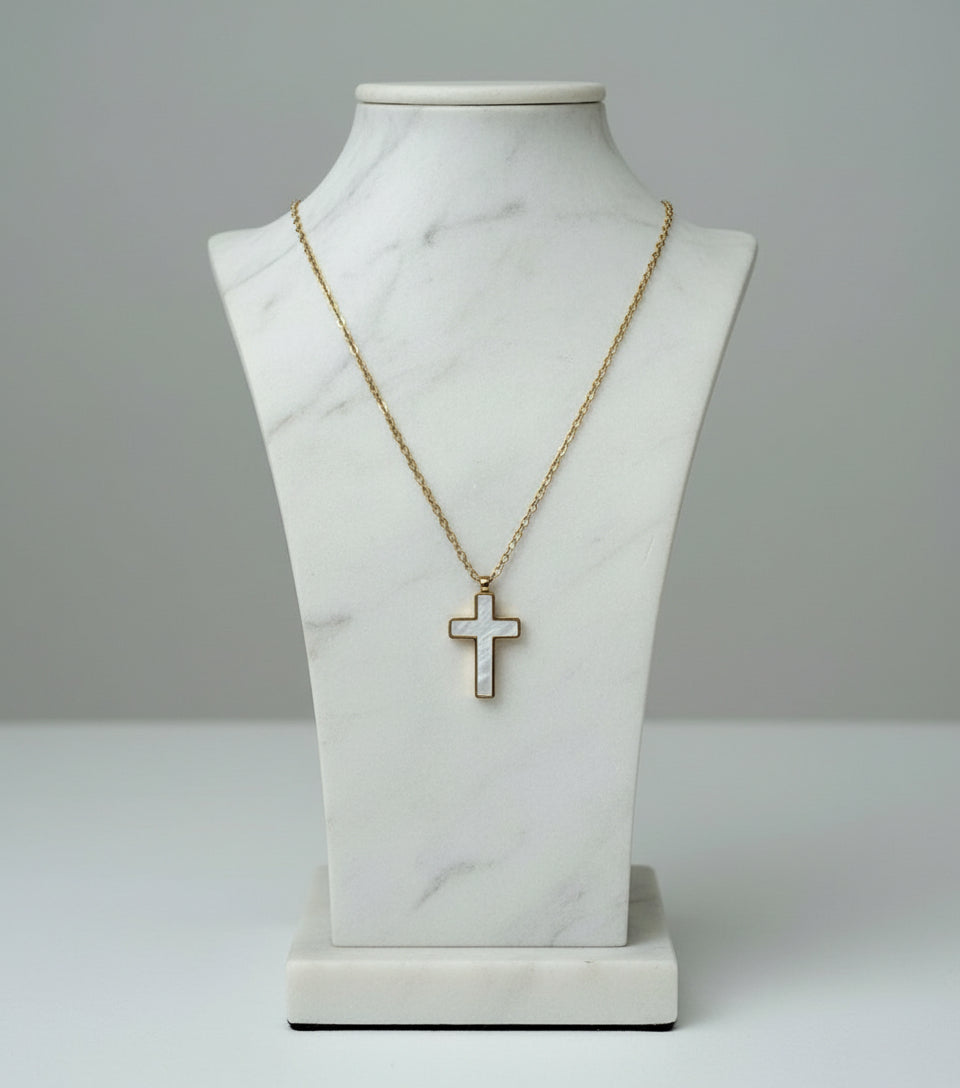 Small Pearl Cross Necklace