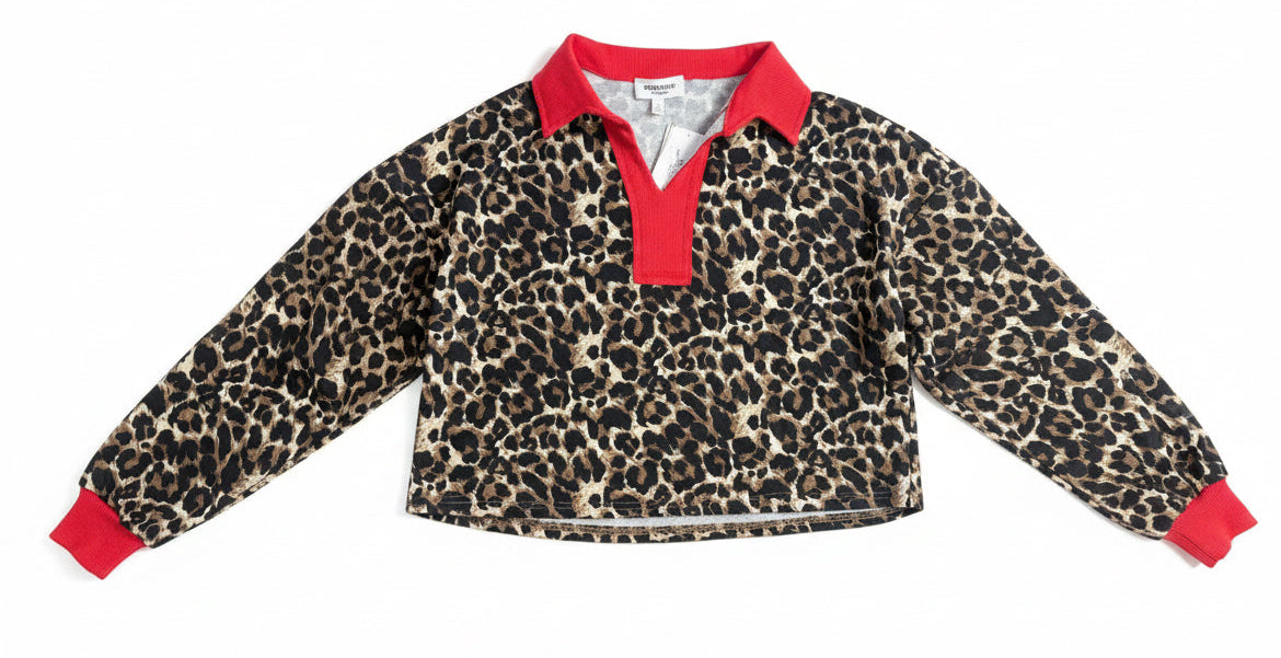 Red Trim Leopard Cropped Top