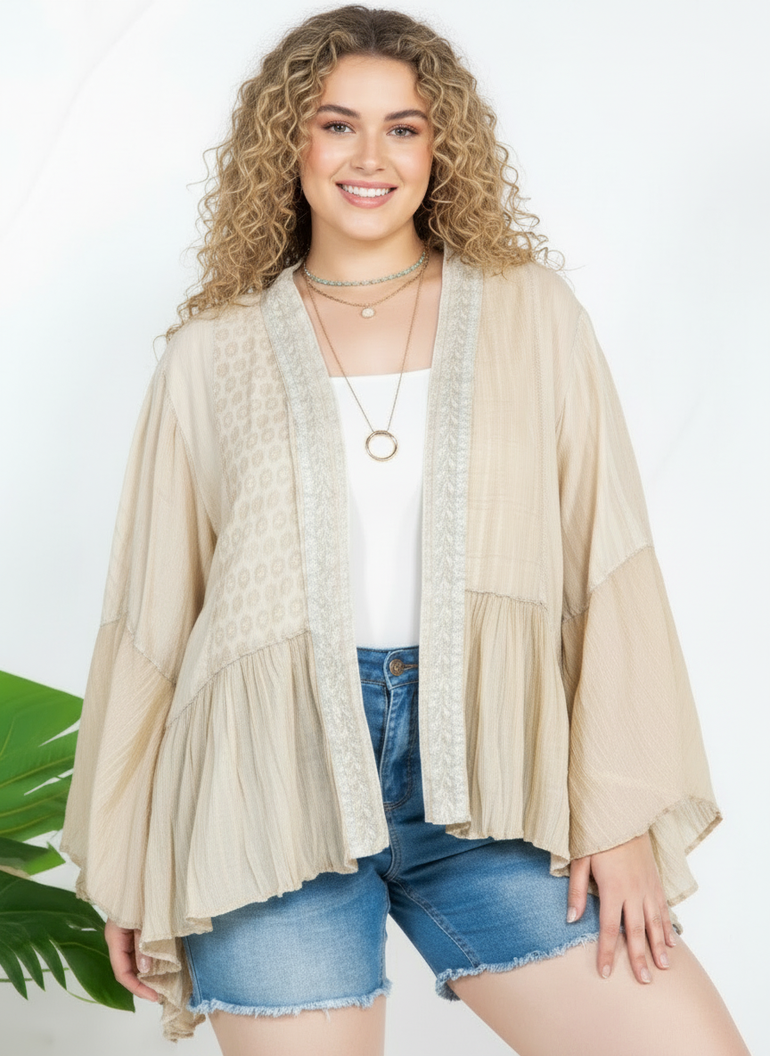 Kimono Inspired Frill Shrug-Plus