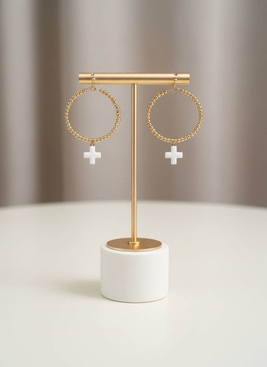 Beaded Cross Dangle- white