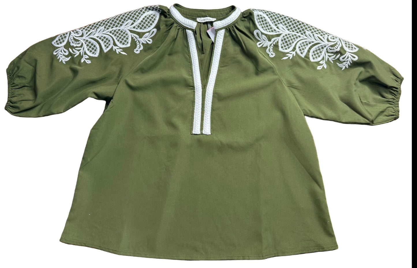 Olive Emboirdery Top