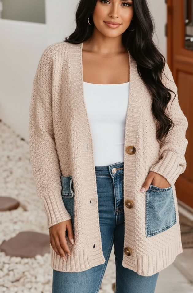Patchwork Denim Cardigan