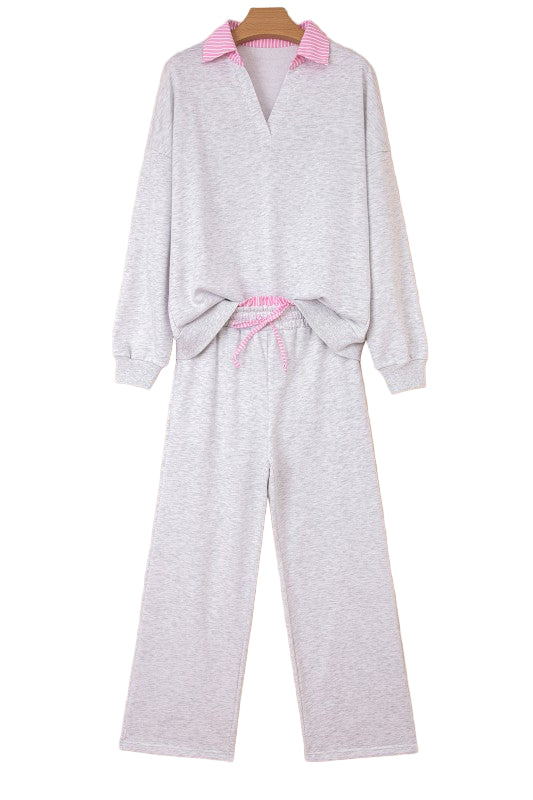 Grey with Pink Stripes Pant Set