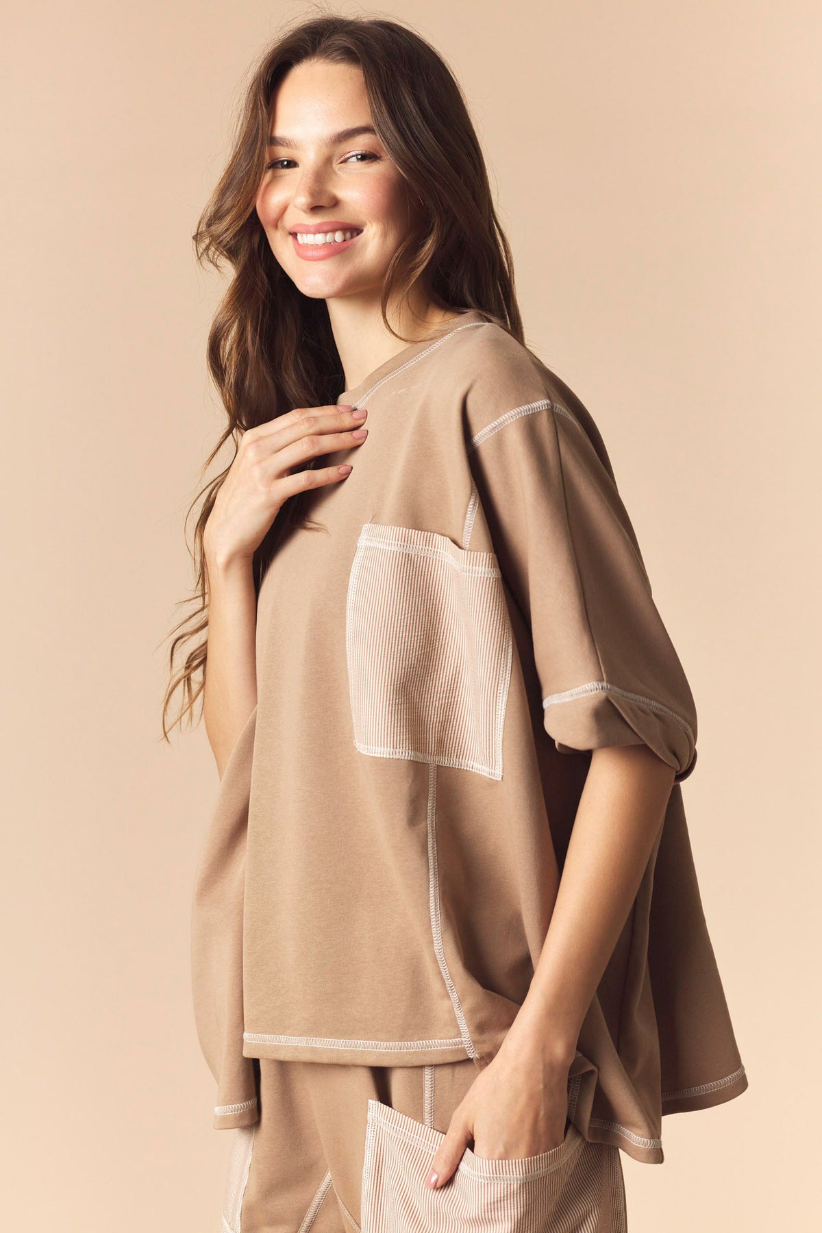 Tan Stripe Pant Set