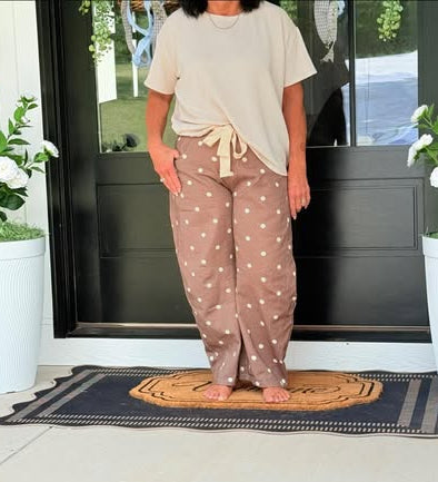 Brown & Ivory Polka Dot Barrel Jeans