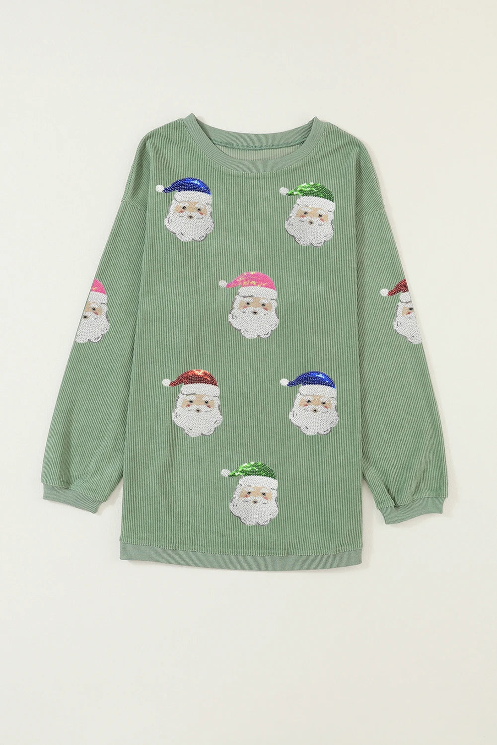 Green Sequin Santa Ribbed Top