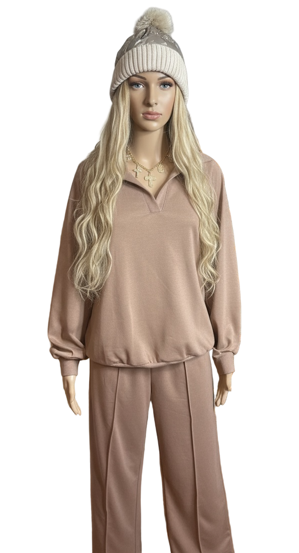 Polo Collar Pullover Pant Set
