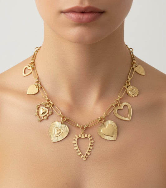 Multi-Bold Charm Heart Necklace