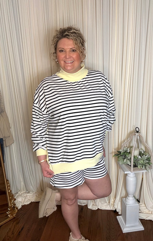 Black Striped Yellow Mock Neck Top