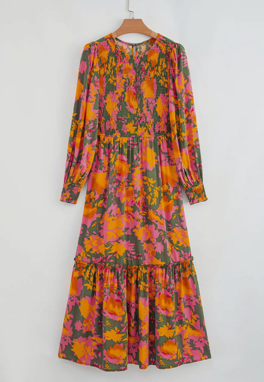 Orange Floral Long Dress
