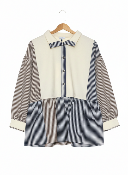 Half Snap Striped Top