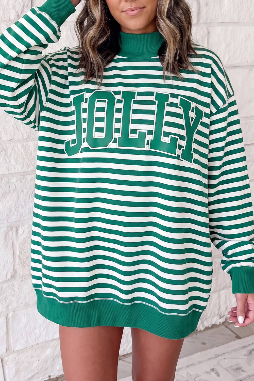 Christmas Slogan Printed Mock Neck Oversized Sweatshirt S–4X