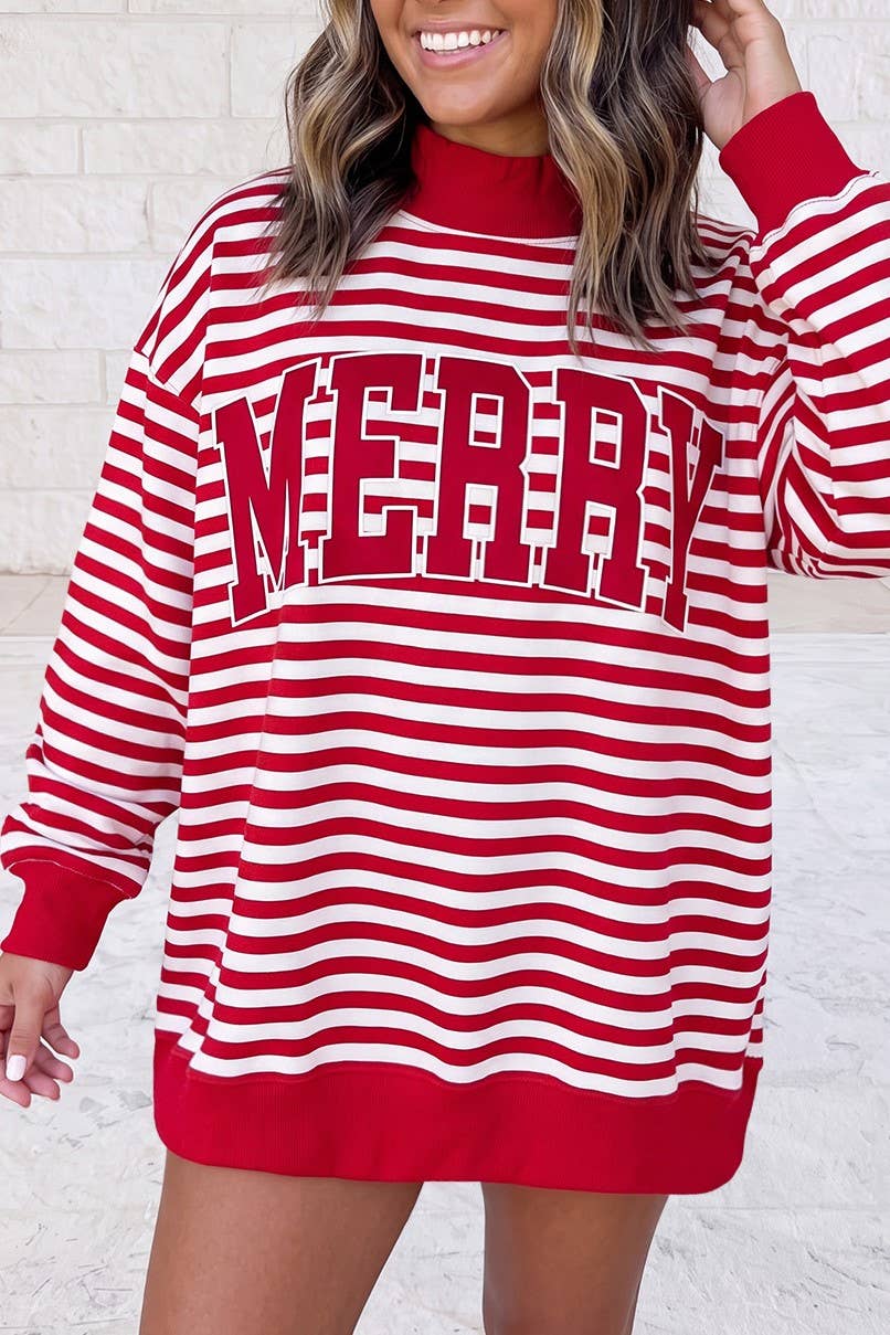 Christmas Slogan Printed Mock Neck Oversized Sweatshirt S–4X