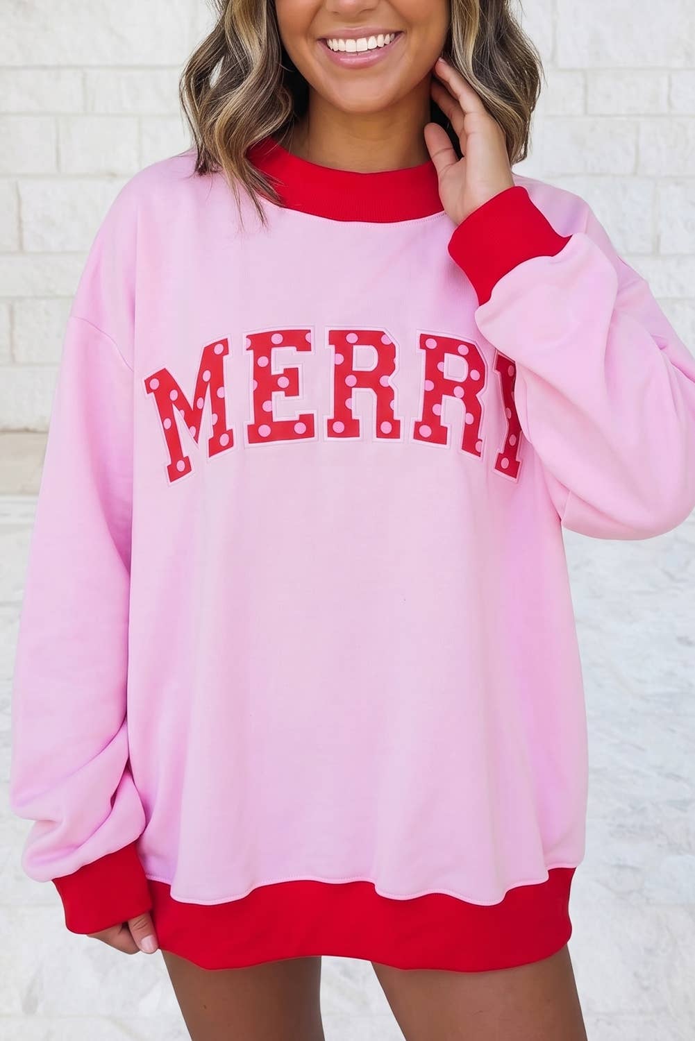 Polka Dots MERRY Graphic Mock Neck Sweatshirt S–4X