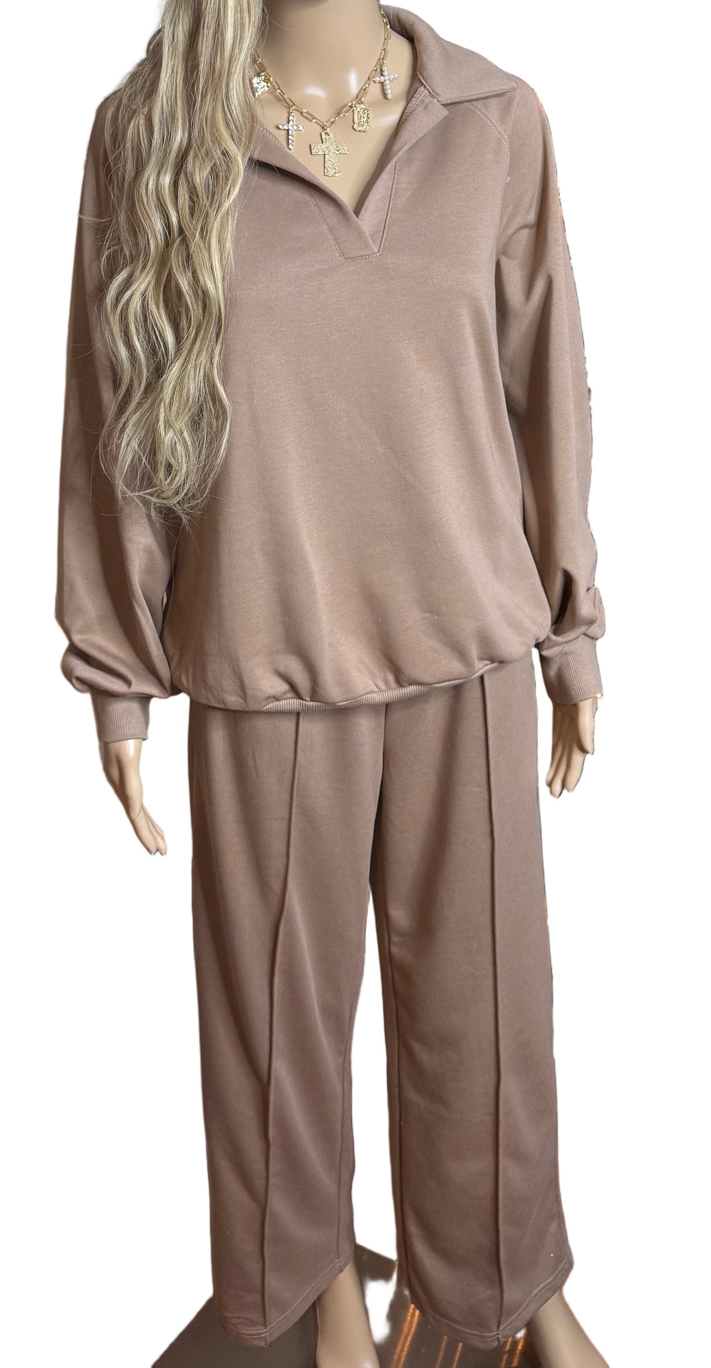Polo Collar Pullover Pant Set