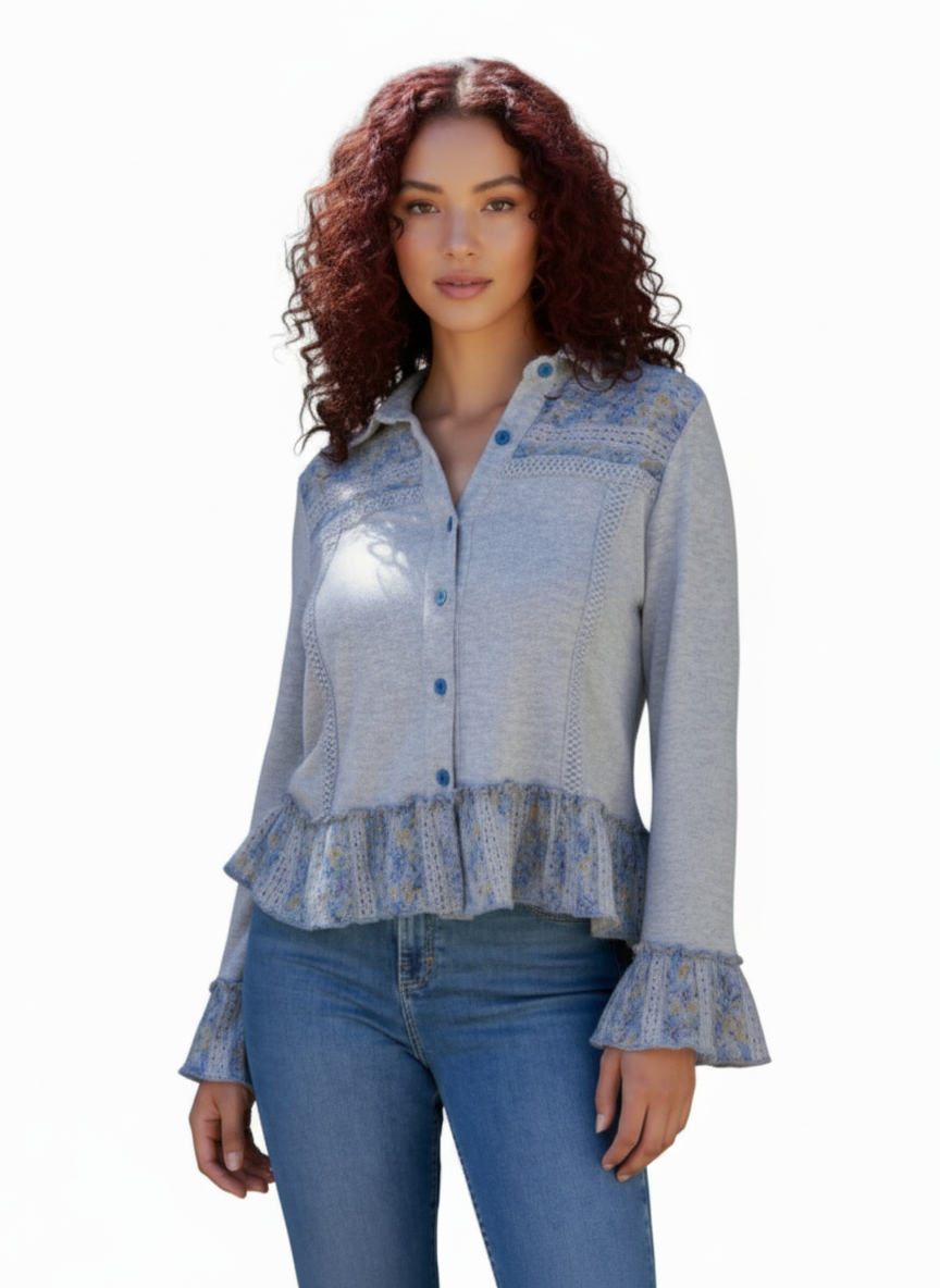 Knit Boho Top with Crochet/Frills