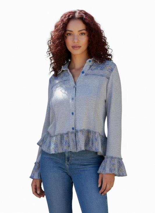 Knit Boho Top with Crochet/Frills