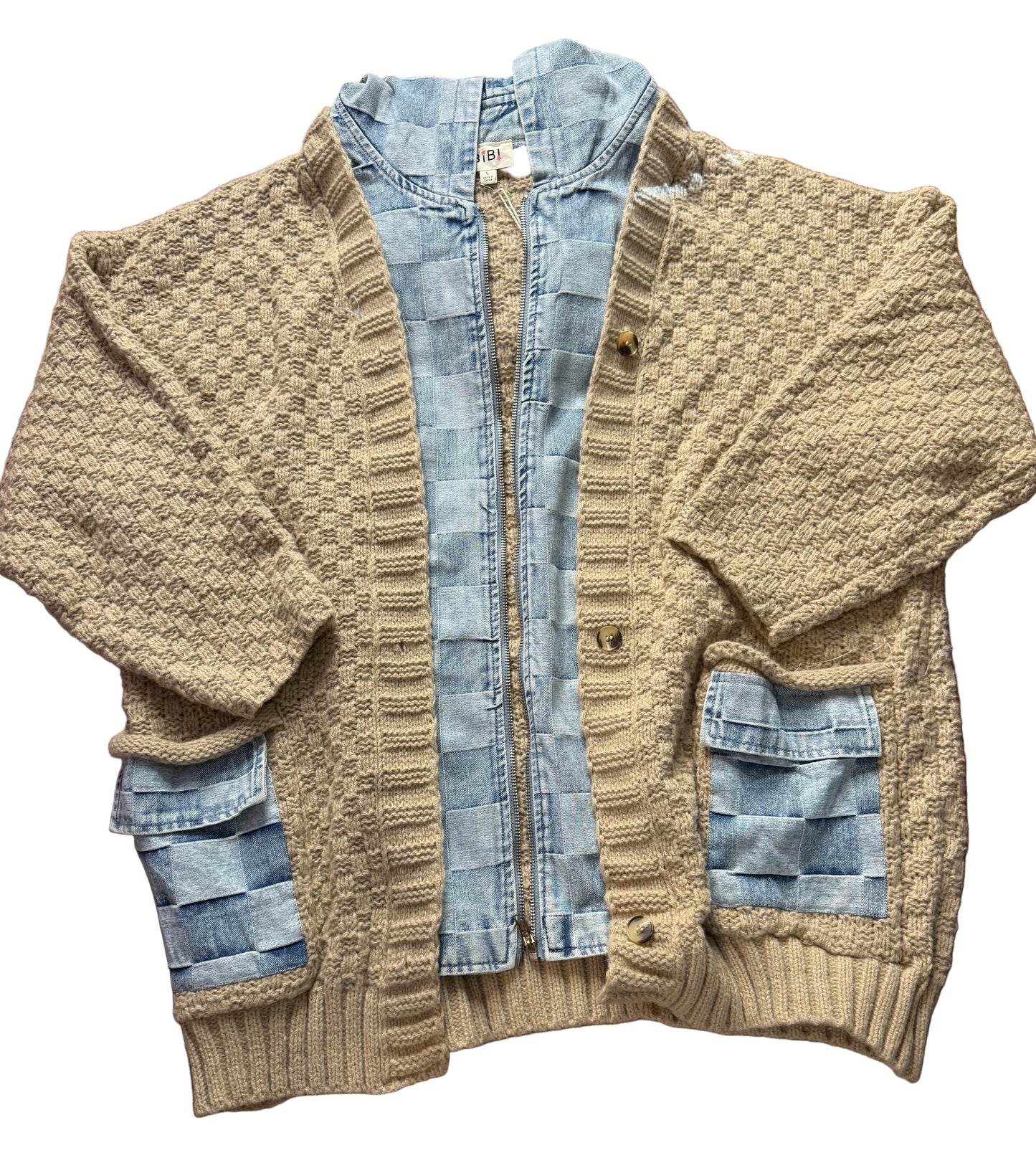 Checker Denim Cardigan