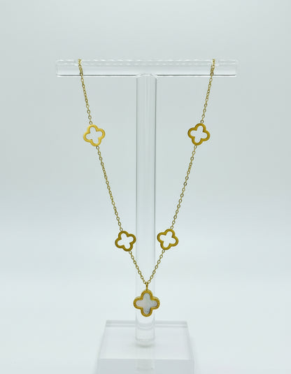 Reversible Pearl/Black Clover Necklace