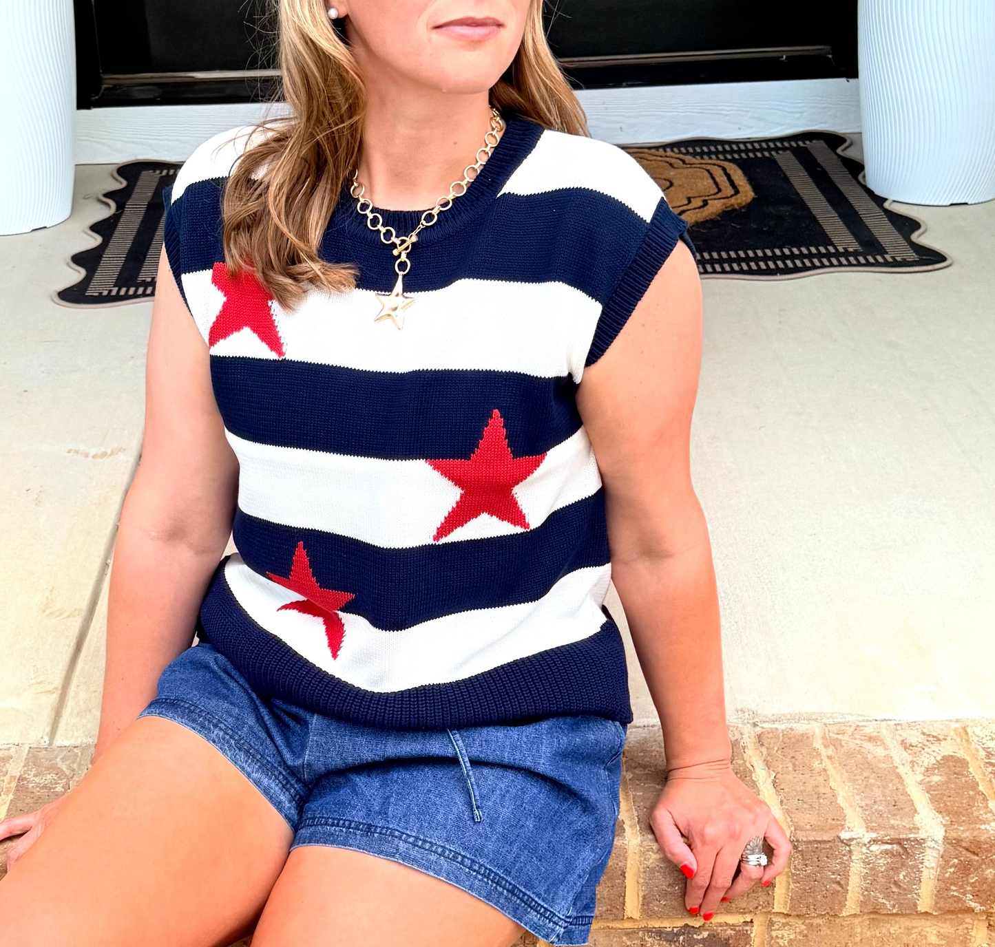Sleeveless Star Stripe Sweater