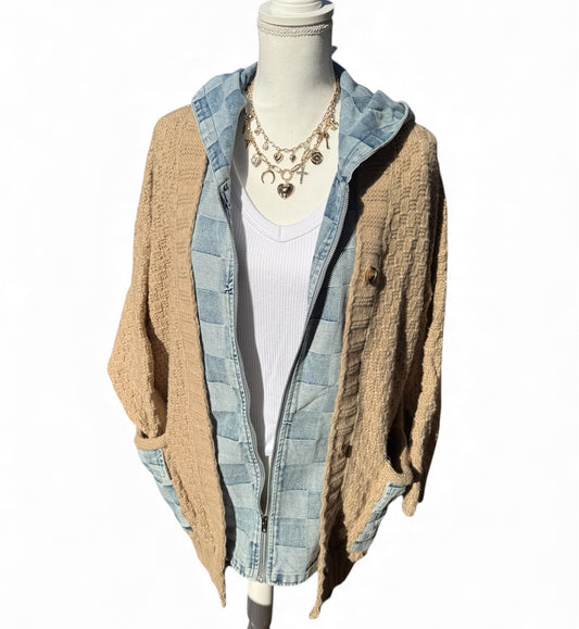 Checker Denim Cardigan