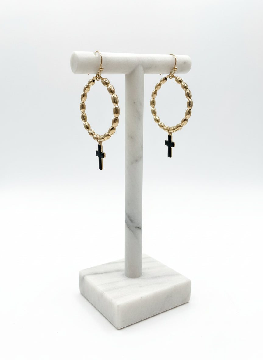 Cross Dangle Earring-Black