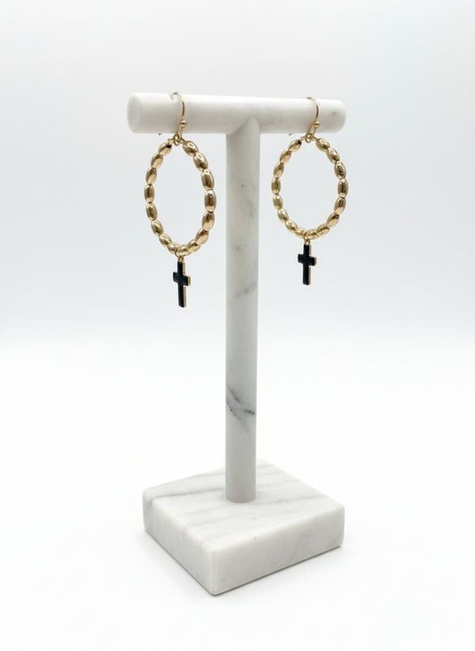 Cross Dangle Earring-Black