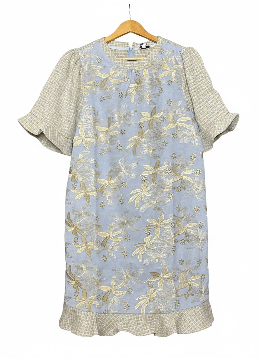 Light Blue & Beige Floral Jacquard Dress