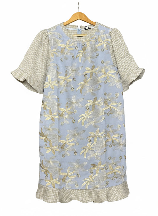 Light Blue & Beige Floral Jacquard Dress