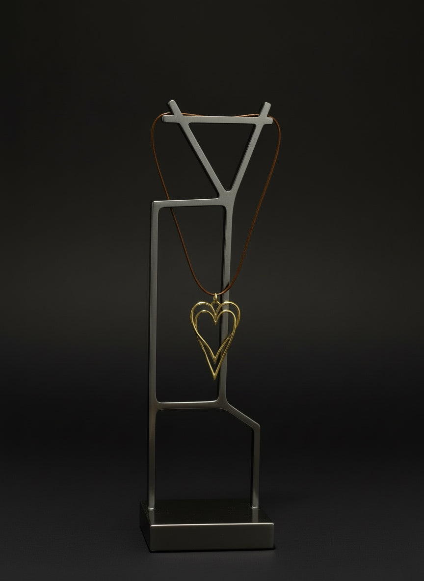 Gold Hollow Heart Brown Long Necklace