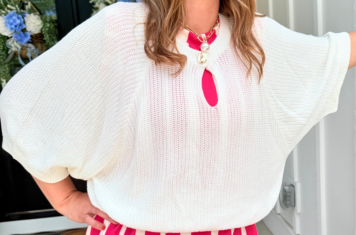 Gold Button Ivory Spring Sweater