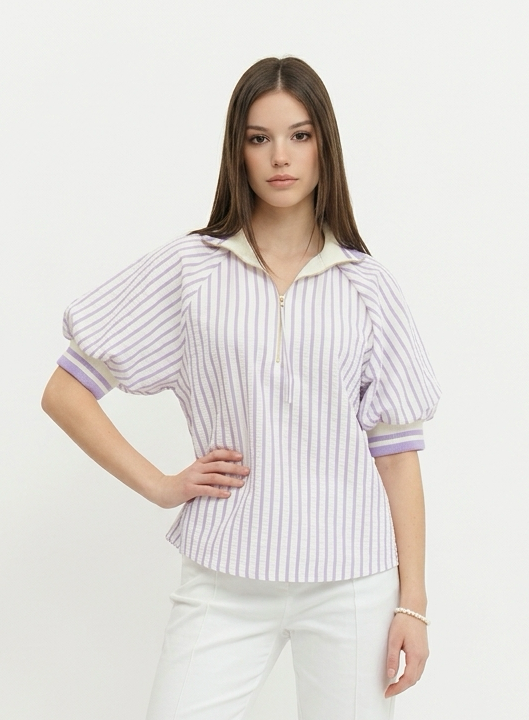 Entro Lavendar Striped Top w/ Gold zipper PLUS
