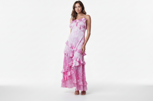Floral & Bow Satin Maxi Dress