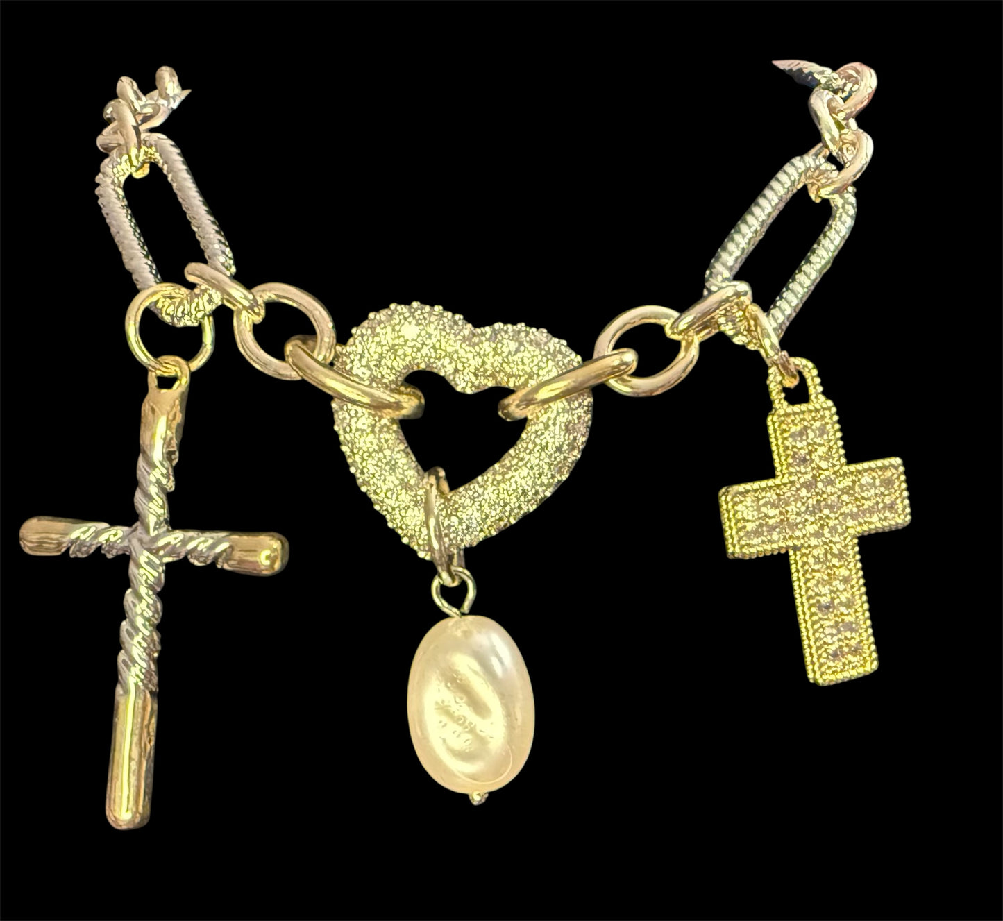 Cross 2 Tone Charm Bracelet