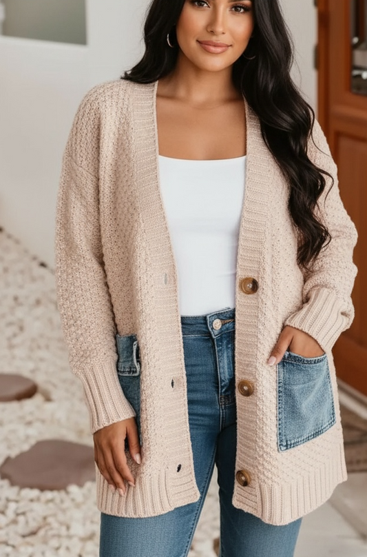 Patchwork Denim Cardigan