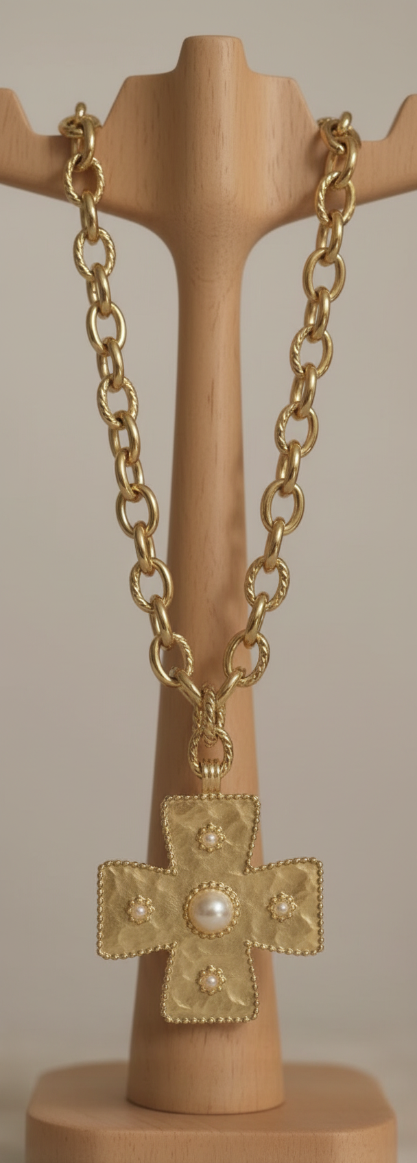 Beaded Pearl Cross Necklace