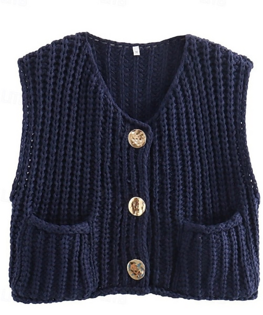 Navy Chunky Knitted Vest