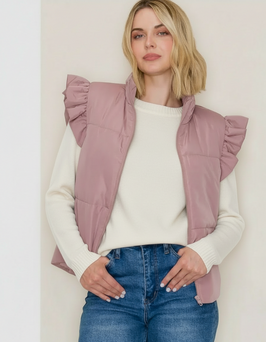 Ruffled Sleeve Puffer Vest