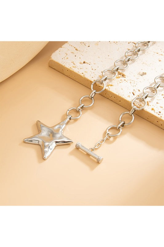 Star Hammered Toggle Necklace