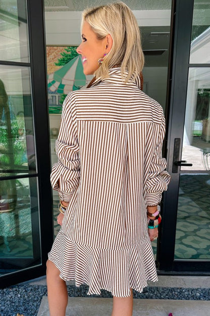 Khaki Striped Ruffle Dress