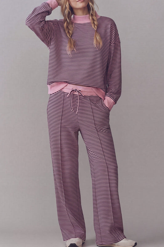 Pink Charcoal Striped Mock Pant Set