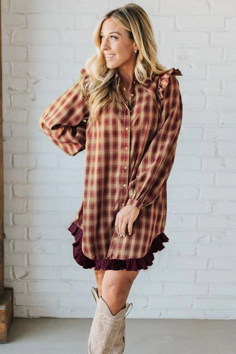 Ruffle Plaid Dress