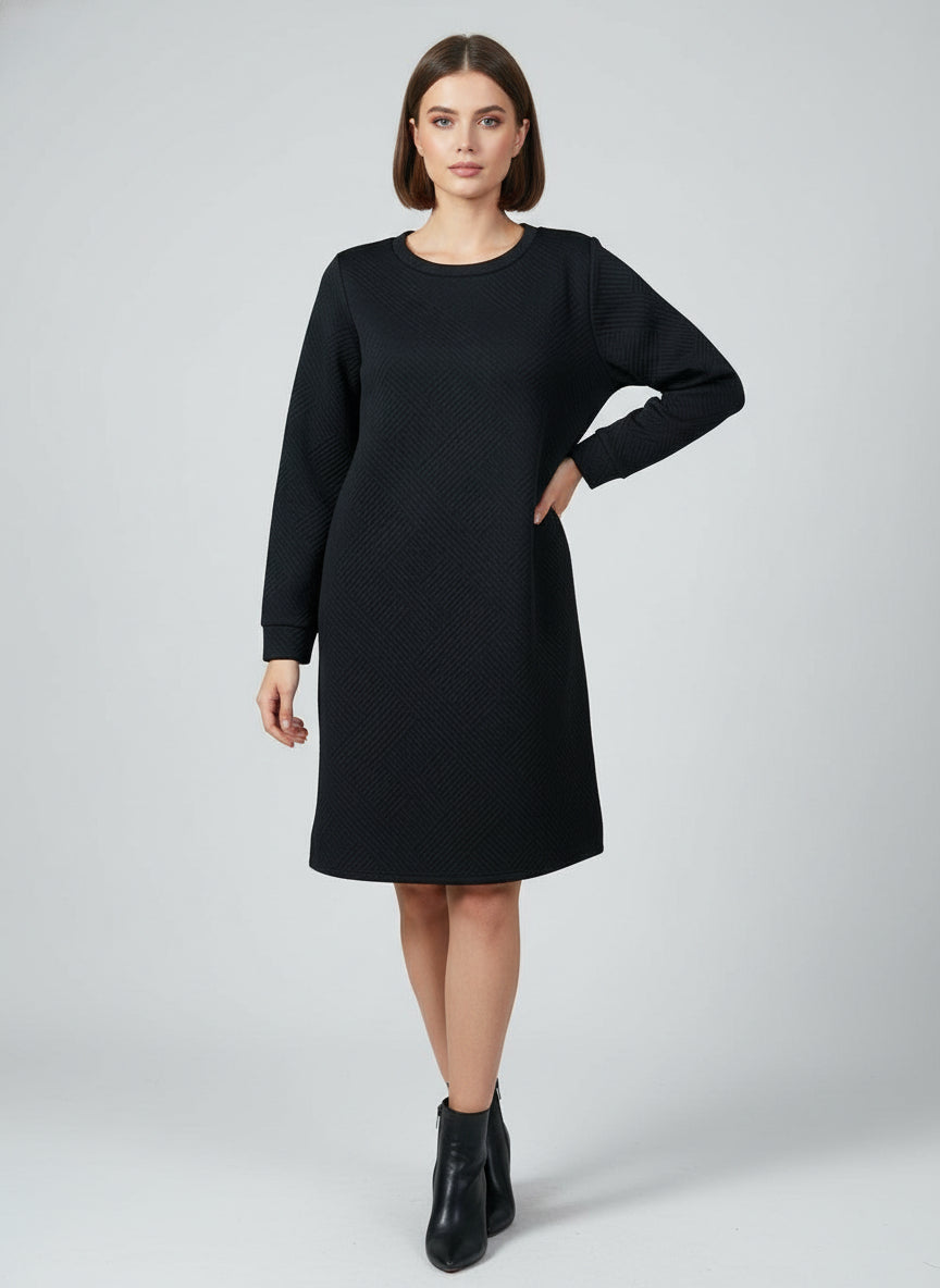 Black Textured Long Sleeve Dress