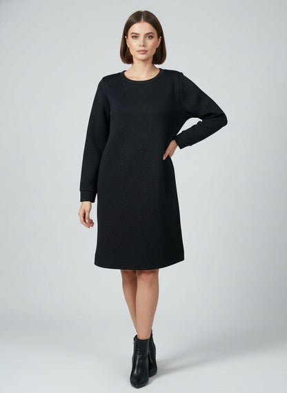 Black Textured Long Sleeve Dress