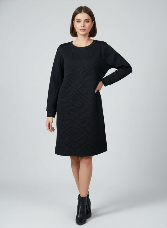 Black Textured Long Sleeve Dress