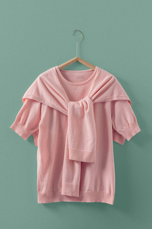 Sweater-drape Short Sleeve Knit Top