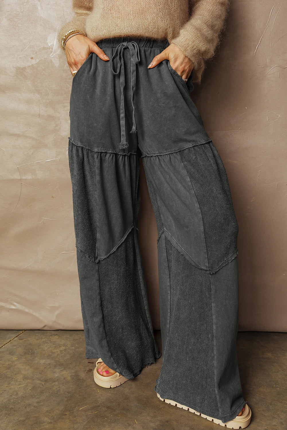 Black Wash Wide Leg Pants