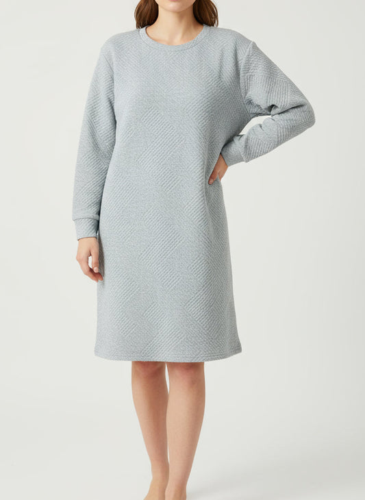 Grey Textured Long Sleeve Dress